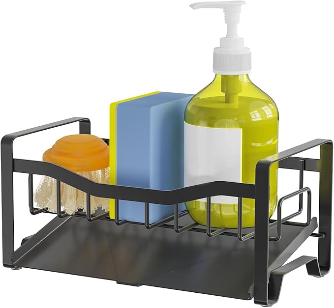 Maifan Stainless Steel Kitchen Sink Caddy Organizer with Auto Drain Tray, Sponge Holder for Countertop Storage