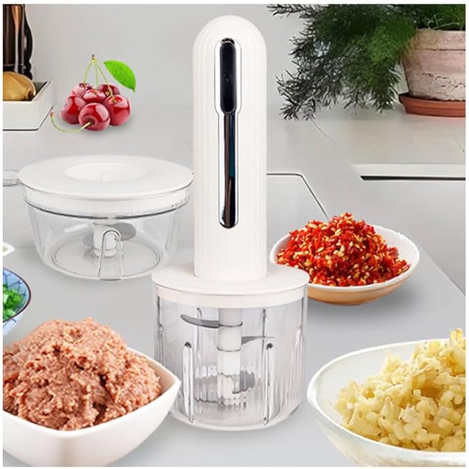 Food Processor, Cordless Electric Meat Grinder, Baby Food Chopper, for Outdoor Camping, Kitchen, Restaurant,(Chop Vegetable, Onions, Peppers Etc),[a] white