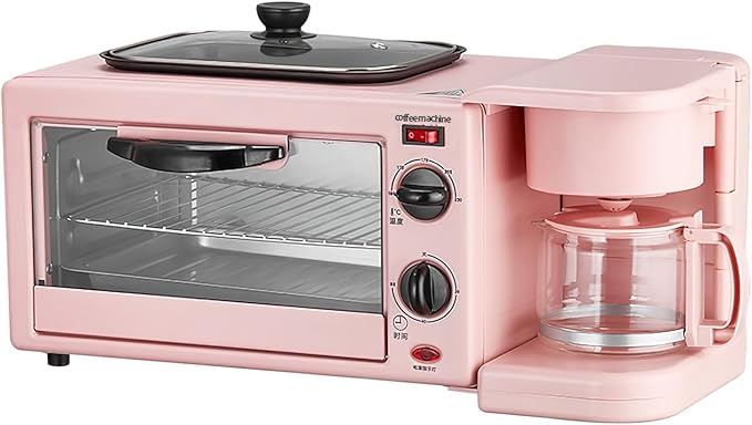 9L, 3-in-1 multifunctional home breakfast machine, mini oven, coffee machine, with timer，visible window (Pink)