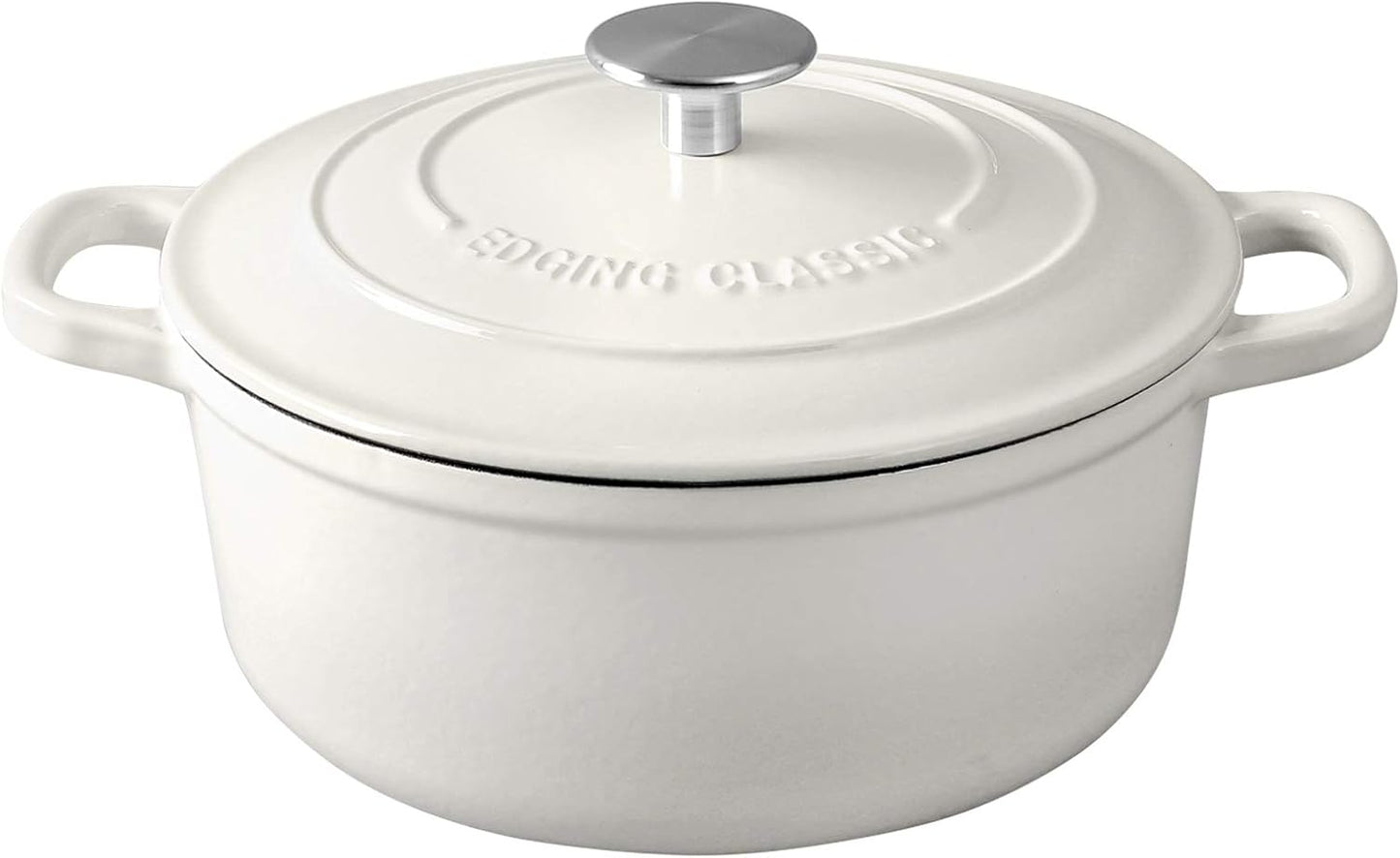 Dutch Ovens Enameled Cast Iron Covered 5.5 Quart Dutch Oven with Dual Handle for Bread Baking, White