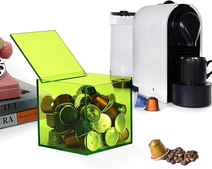 Coffee Capsule Storage Box Coffee Pod Holder Organizers Accessories Anti Dust Durable Clear Acrylic Box for House and Office Use, Green, 5x5 In