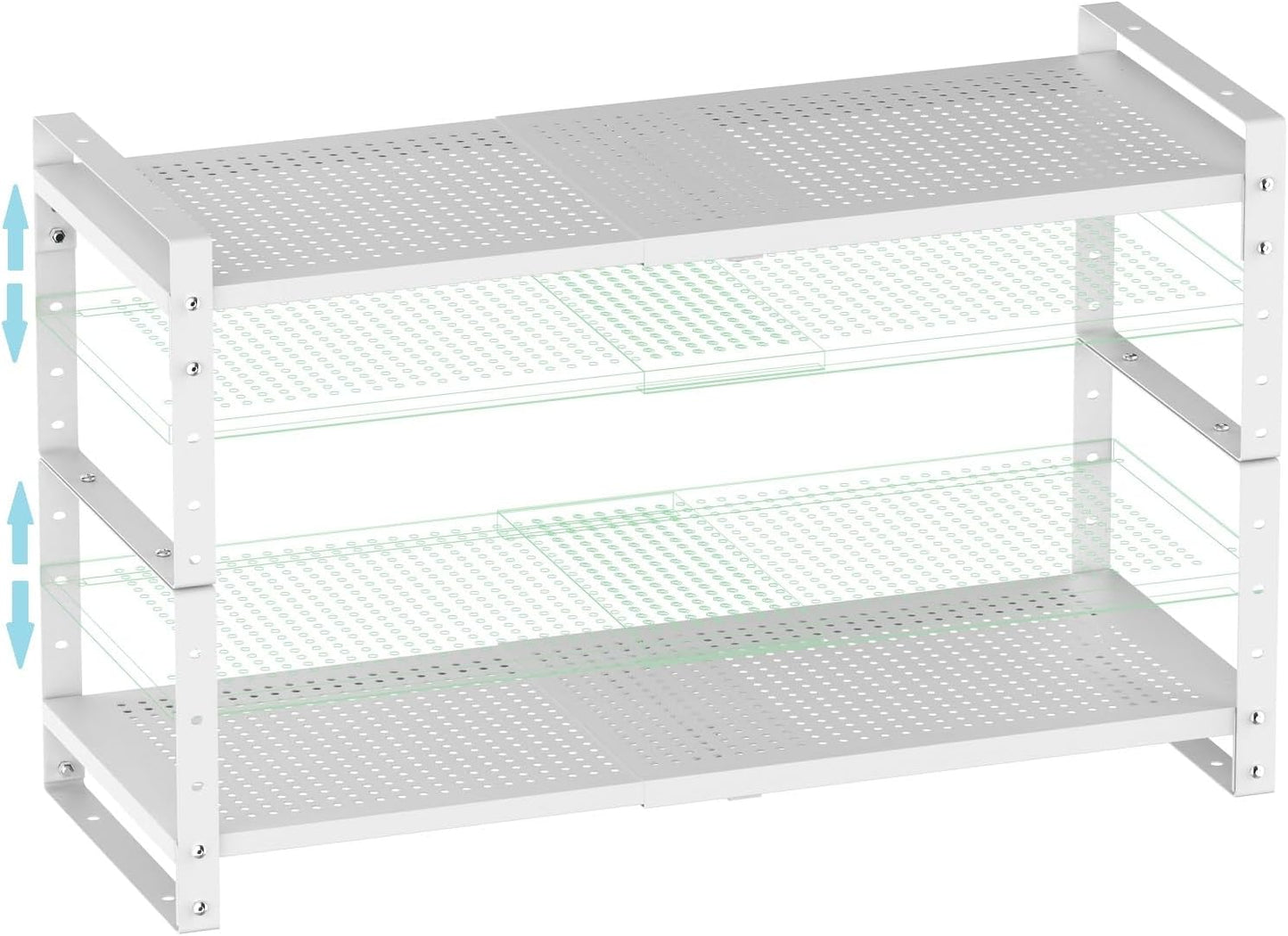 Expandable Shoe Rack Stackable Metal Pantry Storage Shelves Stand Adjustable Height Cabinet Shelf Organizer Racks Spice Shelving(2PACKS/WHITE,LARGE)