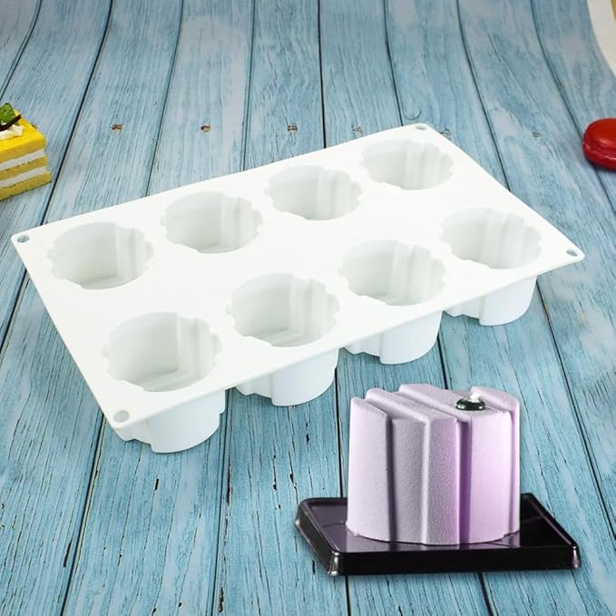 3D Small Cylinder Square Shape 8 Holes Non-stick Silicone Mold for DIY Pastry Jelly Cupcakes Mousse Ice Cream Chocolate Utensil (Cylinder Square I_11.88 X6.8 X1.76 inch)