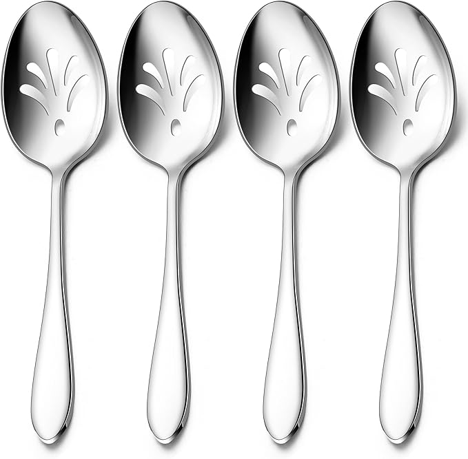 Stainless Steel Slotted Serving Spoons, E-far 4-Piece Metal Tablespoons Hostess Serving Utensils Set for Catering Buffet Party Kitchen Restaurant, Dishwasher Safe