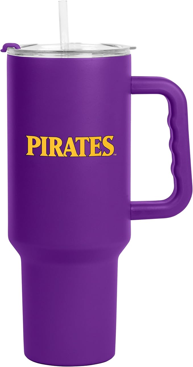 Logo Brands NCAA 40 oz Tumbler with Handle -Stainless Steel Insulated Travel Tumbler with Straw Lid – Powder Coated, Leak-Resistant, Keeps Drinks Hot/Cold – Great for Tailgating, or Everyday Use