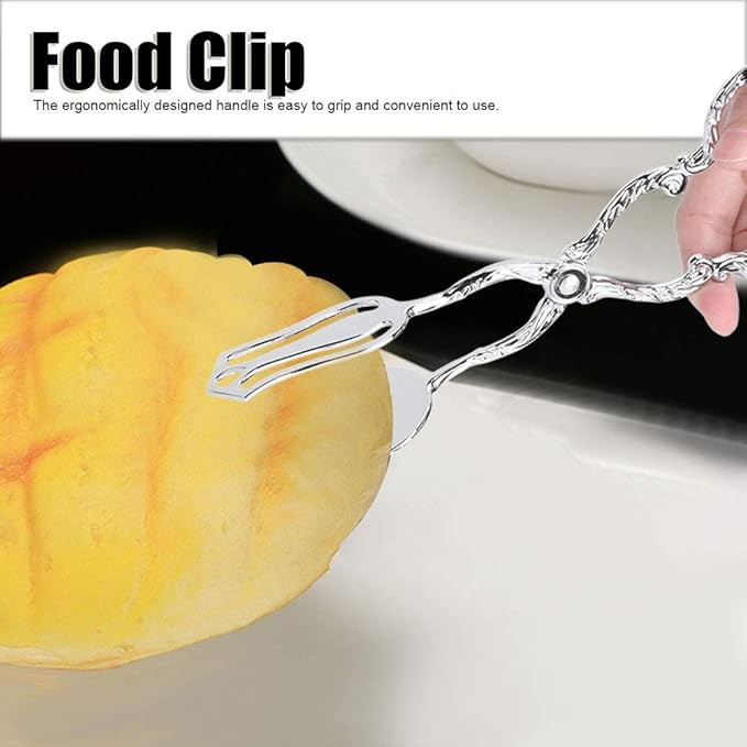 9in Vintage Salad Tong for Serving, Zinc Alloy Silver Food Serving Tongs Salad Steak Clip Buffet Tongs for Buffet Catering Bread BBQ, 8.5x4.5in