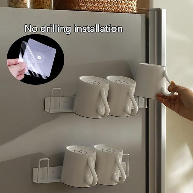 BAIEUEJO 2pcs Cup Holder Wall-Mounted Mug Hook Coffee Cups Holder no Drilling Coffee Mug Rack with 4 Cup Holders Rack for Kitchen/Living Room/Office (White)