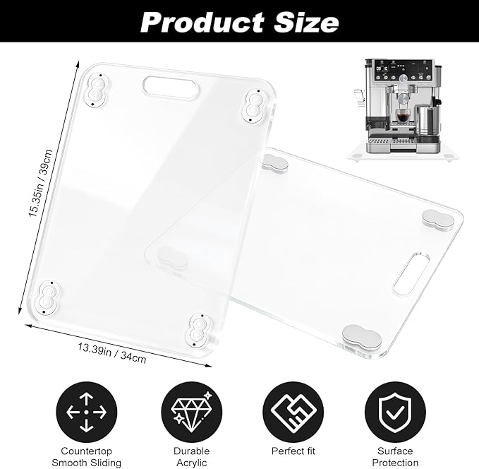 Acrylic Appliance Slider Compatible with Ninja Espresso Machine, 360° Rolling Sliding Tray for Ninja ES601 ES701 Coffee Maker, Coffee Pot Slider Tray for Countertop Appliances 13.4" x 15.4"