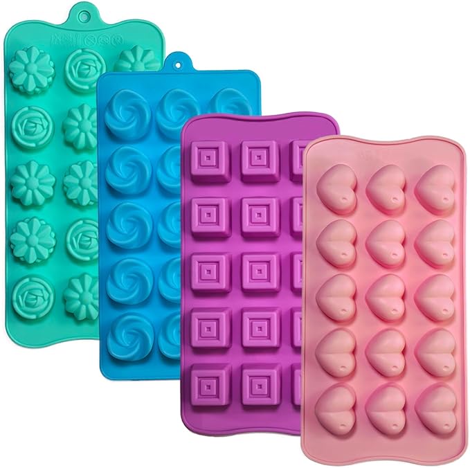 Gummy Candy Molds - 4Pcs Silicone Chocolate Mold, Non-stick and Bpa Free for Chocolate, Baking, Jelly, Wax Melt, Ice Cubes