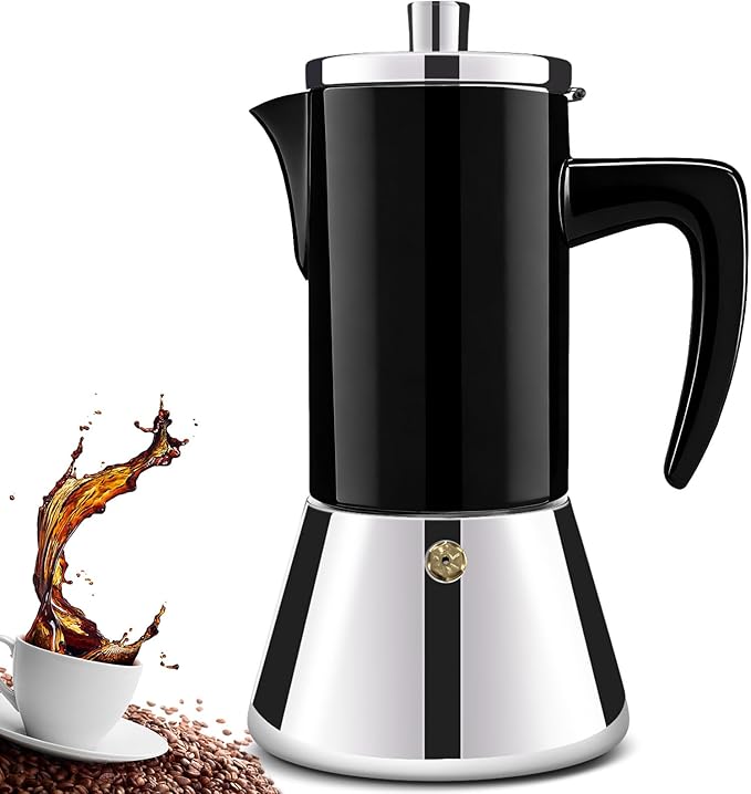 6 Cup Thickened 304 Stainless Steel Moka Pot Stovetop Espresso Maker Cafeteras Italian Percolator Espress Makers Capable Greca Mocha Coffee Machine for Induction Home and Camping 300ml 10oz