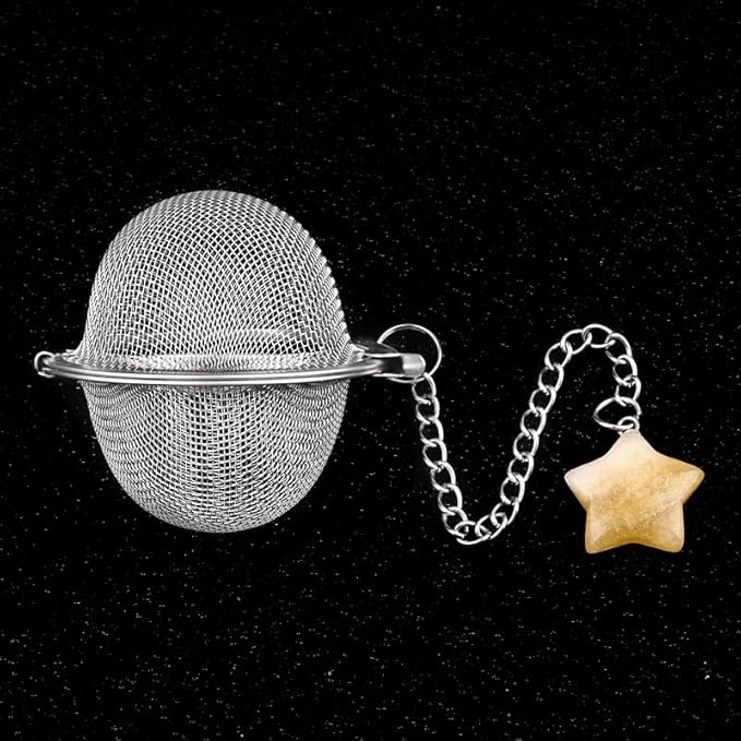 5 Pcs Tea Filter Stainless Steel with Star Crystal Energy Stone Tea Strainers with Fine Mesh Extend Chain Hook Tea Ball Infuser for Loose Tea Leaves Spices Seasonings