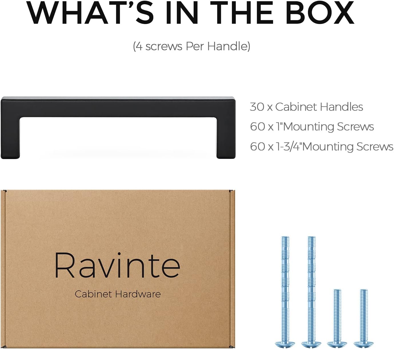 Ravinte 30 Pack Solid 4 Inch Center to Center Slim Square Bar Drawer Handles Kitchen Cabinet Handles Black Drawer Pulls Kitchen Cabinet Hardware Handles Matte Black Cabinet Pulls