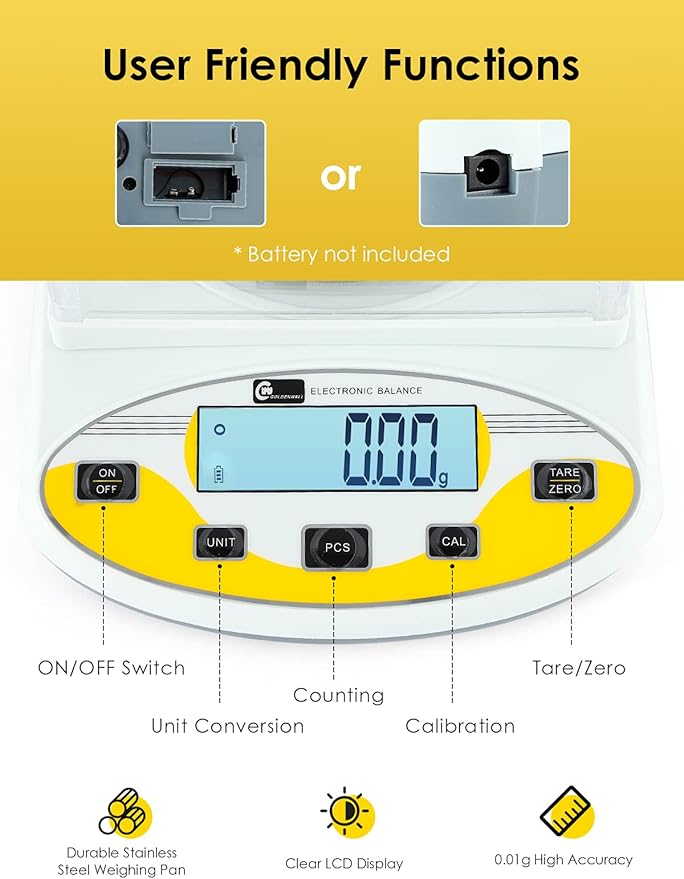 CGOLDENWALL Lab Scale 3000gX0.01g Analytical Electronic Balance Digital Laboratory Scale Precision Jewelry Scales Kitchen Weighing Scales 0.01g Calibrated 110V (3000g, 0.01g)