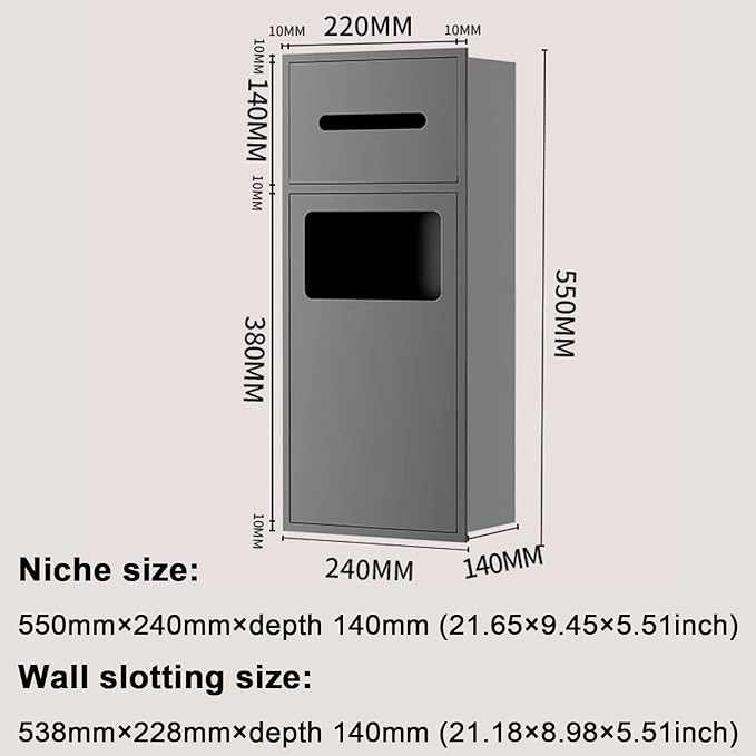 Hidden Trash Can Cabinet, Stainless Steel Recessed Bathroom Shower Niche, Waterproof Wall Niche Toilet Tissue Holder, Built-in Trash Can Alcove Toiletries Storage Rack