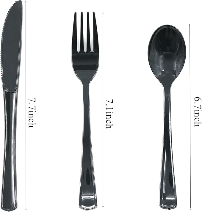 300 Pieces Of Black Plastic Silverware,Heavy Duty, 100 Forks, 100 Spoons, 100 Knives, Heat-Resistant and BPA-free Disposable Silverware,Party Supplies, High-end Utensils