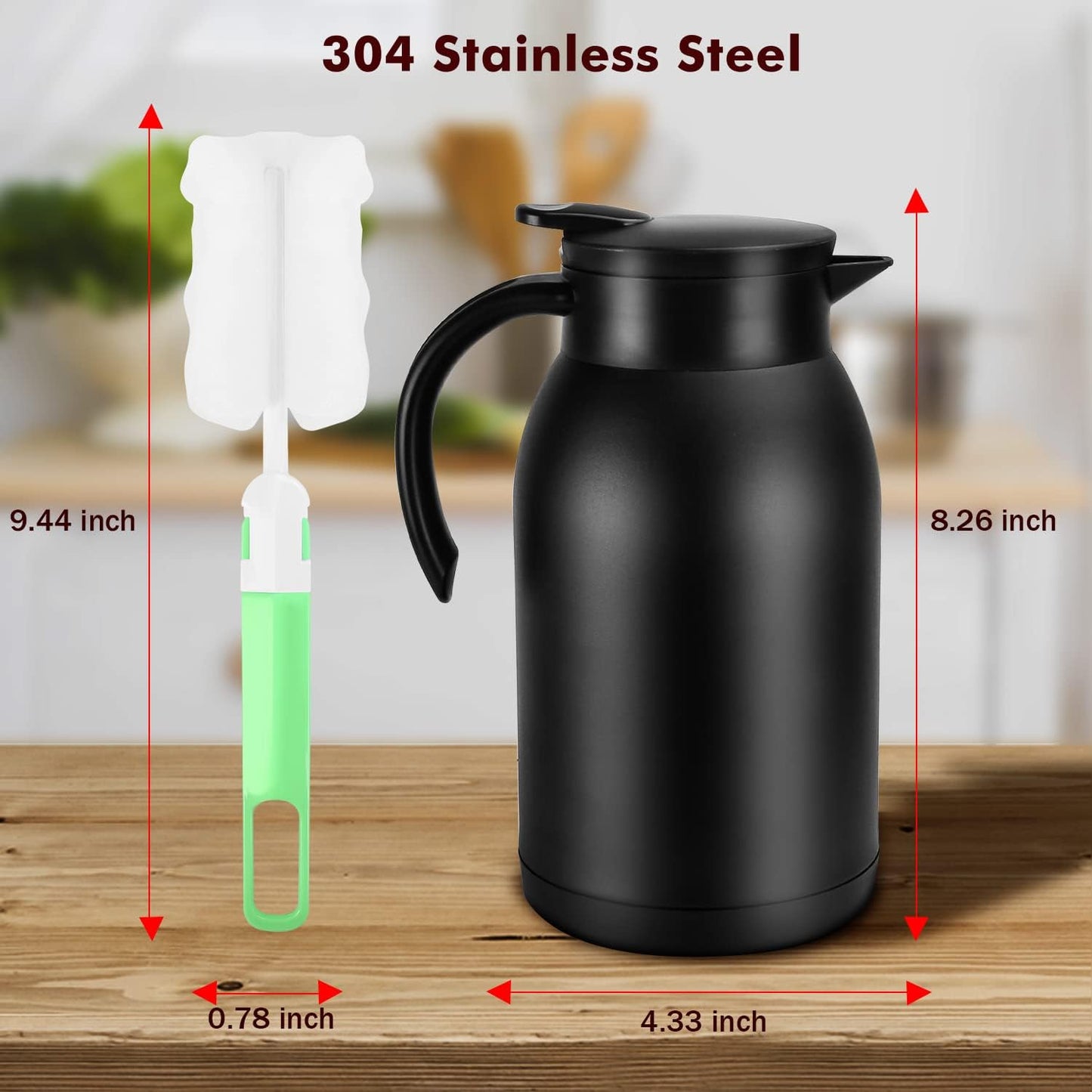 Stainless Steel Thermal Coffee Carafe Dispenser, 40oz Unbreakable Double Wall Vacuum Flask 1.2L Water Tea Pot Beverage Pitcher for Hot Coffee for Christmas Carafe(Black)