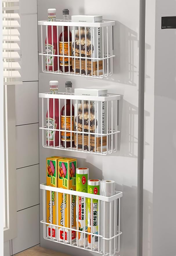 3 Piece Kitchen Cabinet Door Storage Box,Self Adhesive Wall Mounted Storage Boxes,Wardrobe/Bathroom/Refrigerator Small Items Organizer Storage Box (White3)