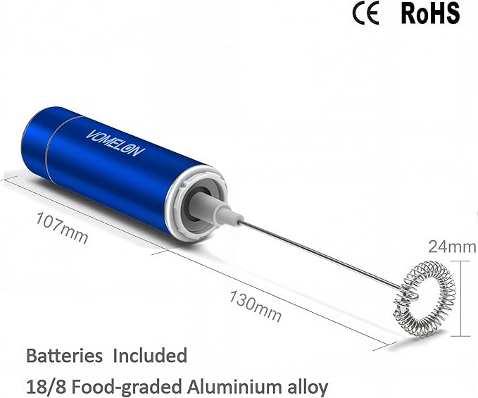 Milk Frother Handheld, Battery Operated Coffee Foamer Drink Mixer with 2 Stainless Steel Electric Whisks for Coffee, Latte, Cappuccino, Hot Chocolate, Protein，Egg Batteries Included,Blue