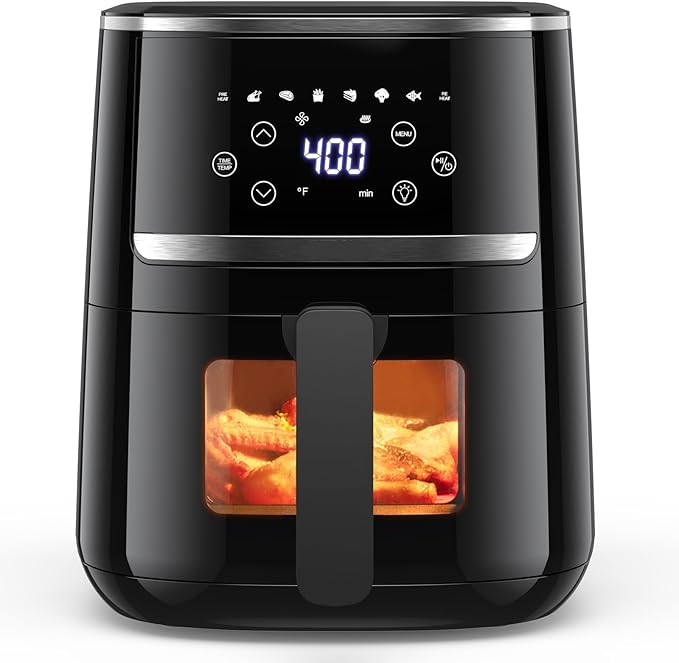 GarveeHome Air Fryer 5 QT 8 in-1 Functions, Air Fryer Oven with Touch Screen, Air Fry, Roast, Bake, Broil, Preheat Mode, Digital Small Air Fryer, Nonstick Dishwasher-Safe Basket, Black