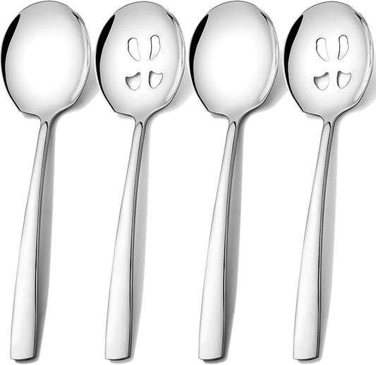 Extra Large Serving Spoons Set 11.7-Inch Serving Slotted Spoon x 2 Serving Spoon x 2, 18/8 Stainless Steel Big Serving Utensil for Buffet, Parties, Catering - Dishwasher Safe(4-Pack, Silver)