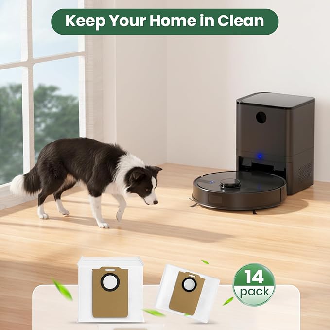 14 Pack MS1 MAX Dust Bags Compatible with MONSGA MS1 MAX Robot Vacuum Bags 3L Large Capacity Heavy Duty Bags for Home Vacuum