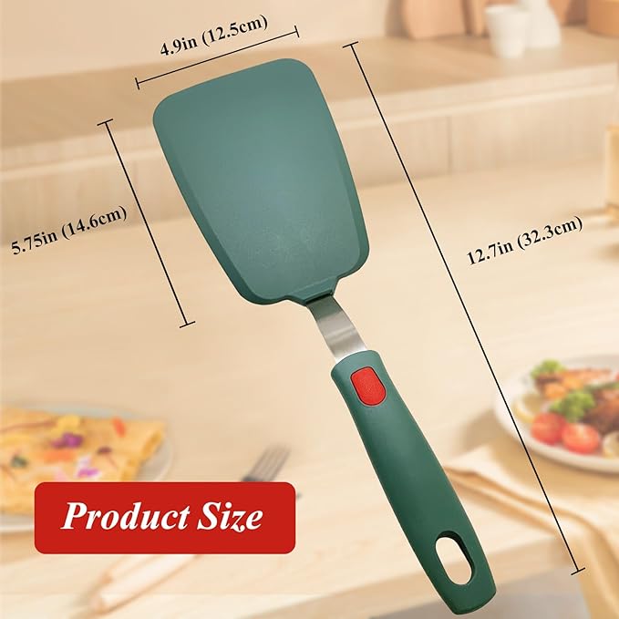 Silicone Spatula Turner, Pancake Spatulas for Nonstick Cookware Pan, Heat Resistant 600°F, Thin Flexible Large Cooking Spatula for Kitchen Use, Flipper for Omelette Egg Fish, Dishwasher Safe
