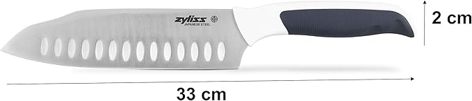 Zyliss Comfort Santoku Knife, 18cm/7in, Japanese Stainless Steel, Soft Grip Handle, Black/White, Professional Kitchen Knife, Dishwasher Safe