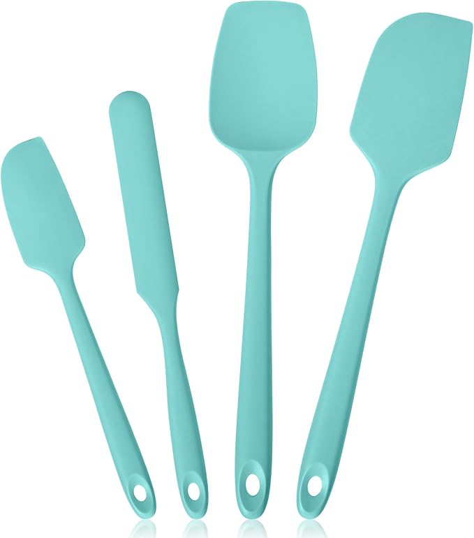 600ºF Heat Resistant Spatulas, High Heat Food Safe Semless Kitchen Silicone Scraper Set for Cooking Baking Mixing Scraping Stirring Nonstick Cookware Pan Bowl (4Pcs,Aqua Sky)