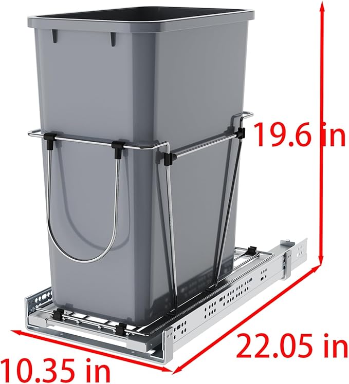 35QT Pull Out Trash Can for Under Sink Storage, Adjustable Sliding Drawer System, Doesn't Include Door Fittings (35 qt)
