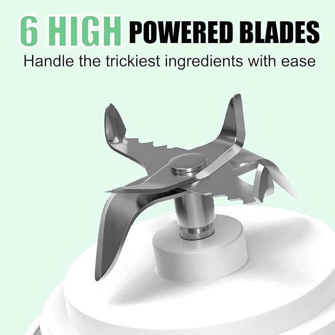 Portable Blender for Smoothies Shakes Juice, 20 Oz for Gym Home Office Travel, Personal Small Mini Glass Mixer, with 6 Blades 150W USB Rechargeable Electric Handheld Blender Cup Bottle