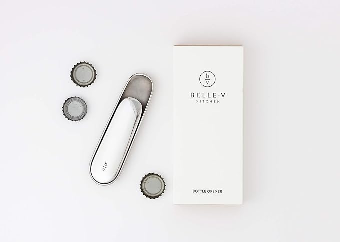 Belle-V Kitchen's Unique Ergonomic & Crafted, Hand Polished Bottle Opener w/ Limited Edition Gift Box, Silver