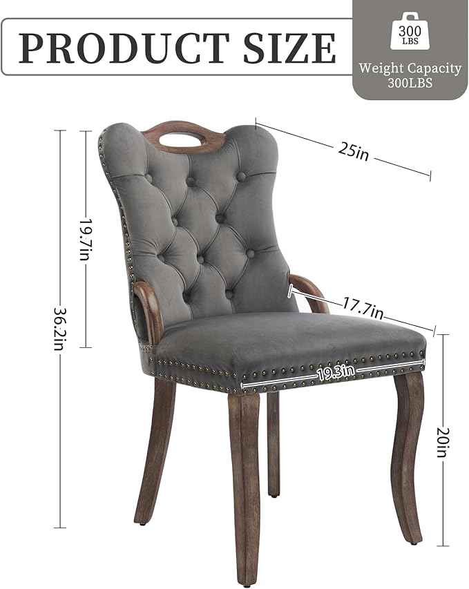Grey Velvet Dining Chairs Set of 4，Modern Upholstered Dining Room Chairs with Tufted Back and Wood Accents, Curved Solid Wood Legs & Nailhead Trim, Sillas De Comedor Modernas 4