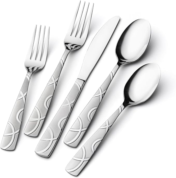 HIKAA Silverware Set, 65-piece Silverware Set with Serving Utensils Set, for Kitchen, Home, Wedding, Party, Mirror Polished and Dishwasher Safe