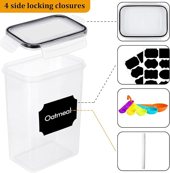 8 Pack Airtight Food Storage Containers with Lids, BPA Free Clear Pantry Storage Container for Kitchen Food Pantry Organizers and Storage, Plastic Pantry Organiser for Cereal,Flour and Sugar