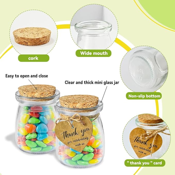 AIXIANG 60 Pack 3.5 oz Glass Jars with Cork Lid & Airtight Seal - Rustic Wedding Favors, Baby Shower Gifts, Candy & Spice Storage - Includes Twine, Labels (Multi-Purpose, Eco-Friendly)