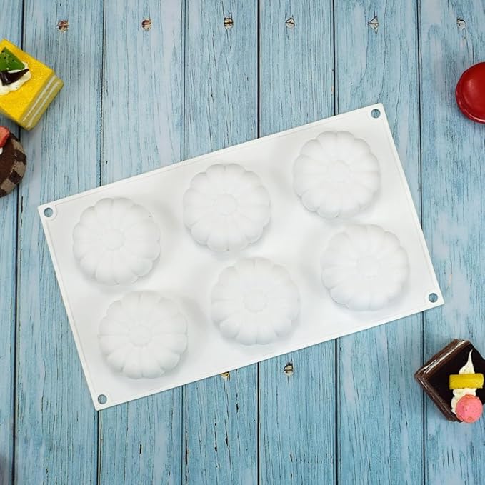 6 Holes Silicone Sunflower Cake Ice Cream Chocolate Mold Soap 3D Cupcake Bakeware Baking Dish Cake Pan Muffin Mould (Sunflower H_11.84 X6.8 X1 inch)
