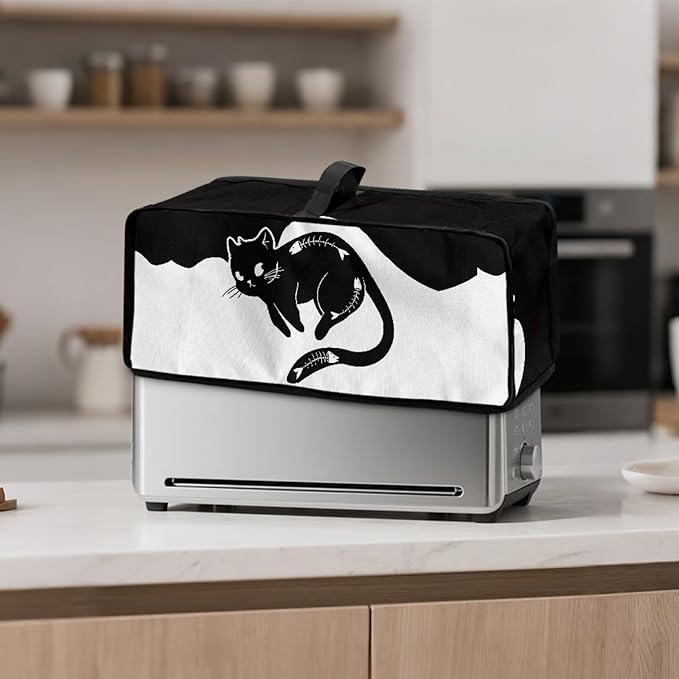 Thin Toaster Cover 2 Slice Washable Toaster Cover 2 Slice Machine Anti Fingerprint Protection for Small Appliances, Easy to Fold and Store, Black Cat Painting