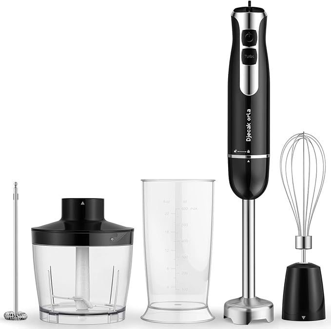 Upgraded 1100W 5-in-1 Immersion Hand Blender – 20 Variable Speeds, Up to 15,500 RPM, Handheld with Milk Frother & Food Processor, Black