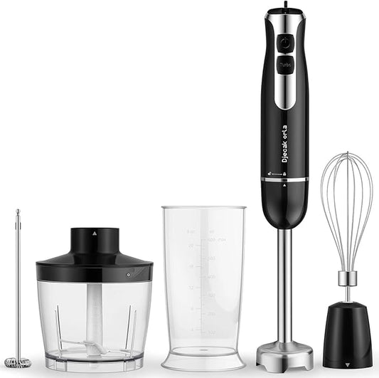 Upgraded 1100W 5-in-1 Immersion Hand Blender – 20 Variable Speeds, Up to 15,500 RPM, Handheld with Milk Frother & Food Processor, Black