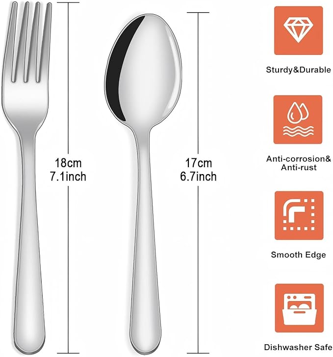 Unokit 24-Piece Spoons and Forks Set Silverware Set - Forks and Spoons Food Grade Stainless Steel Silverware for Home, Kitchen and Restaurant, 12-Fork and 12-Spoon, Mirror Polished&Dishwasher Safe