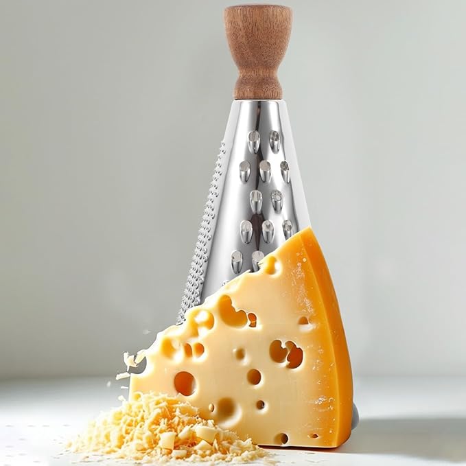 Cabilock 9 Inch Cone Cheese Grater with Wooden Handle Multi-Function Stainless Steel Vegetable Shredder for Kitchen Use Manual Cone Grater for Cheese and Chocolate