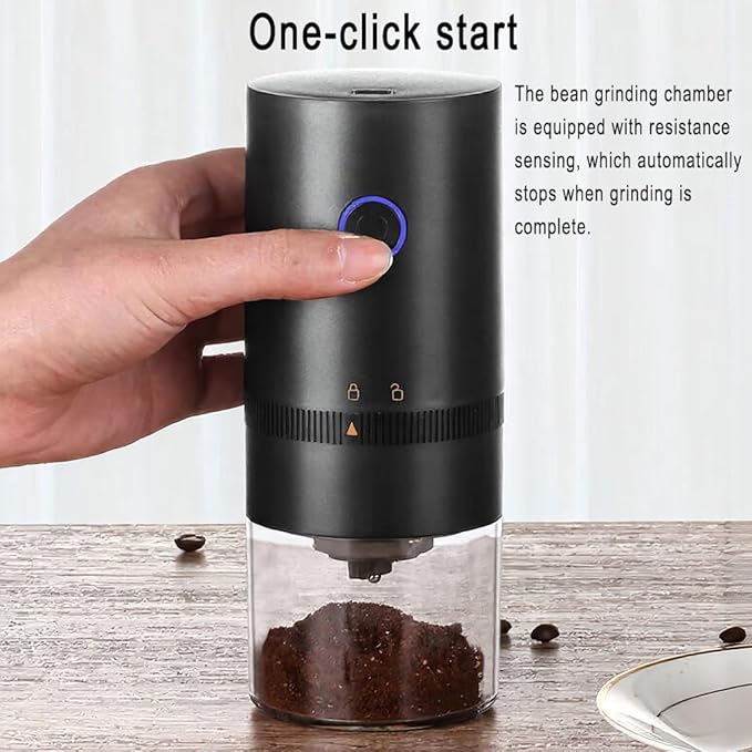 Portable Electric Burr Coffee Grinder, 1500mAh USB Rechargeable with Ceramic Burr & 10 Filters, for Espresso, French Press, Travel & Home Use