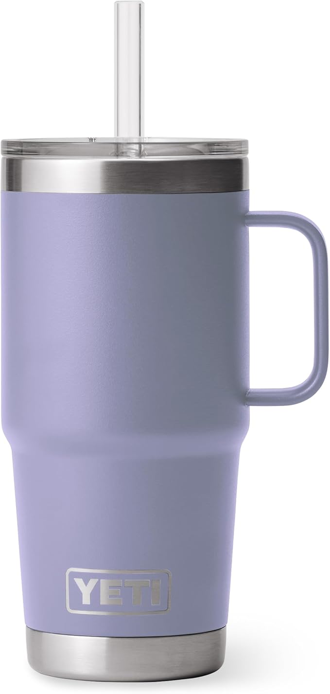 YETI Rambler 25 oz Tumbler with Handle and Straw Lid, Travel Mug Water Tumbler, Vacuum Insulated Cup with Handle, Stainless Steel, Cosmic Lilac