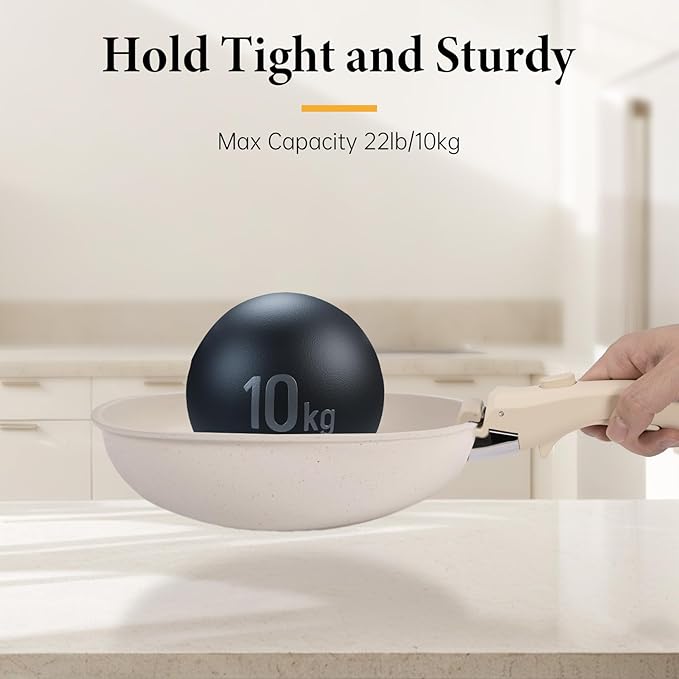 Removable Pot Handle, Universal Pan Handle, Replacement for Pots and Pans, Fits All Cookware, Includes Spoon Rest, Durable & Heat-Resistant, Cream Beige