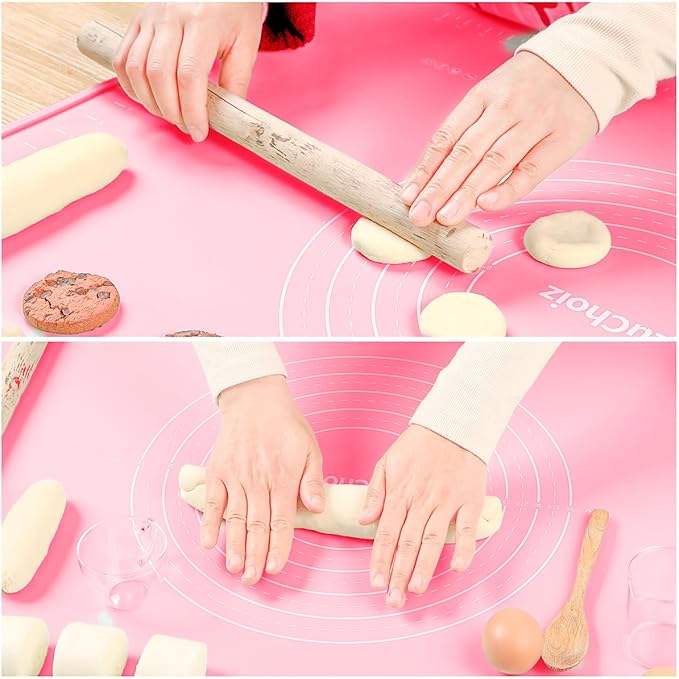 Silicone Pastry Mat 20"*16" Extra Thick Non Stick Baking Mat Food Grade Silicone Dough Rolling Bake Mat with Edge Heightening Pink