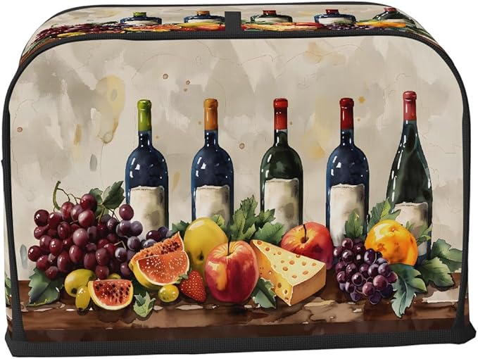 Fruit Grape Wine Cheese Toaster Cover 4 Slice Dust and Fingerprint Protection Toaster Bread Maker Covers Washable Kitchen Small Appliance Covers for Kitchen Accessories Decor Bakeware Women Gift