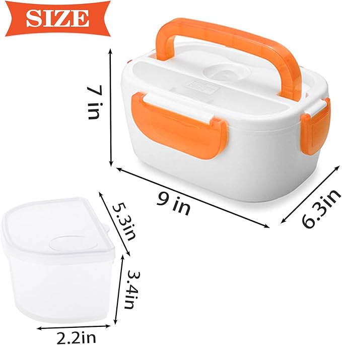INVODA Electric Lunch Box 110V Food Heating Lunch Hot Box Portable Insulated Bento Box Electric Lunch Container for Office Travel Home (Orange)