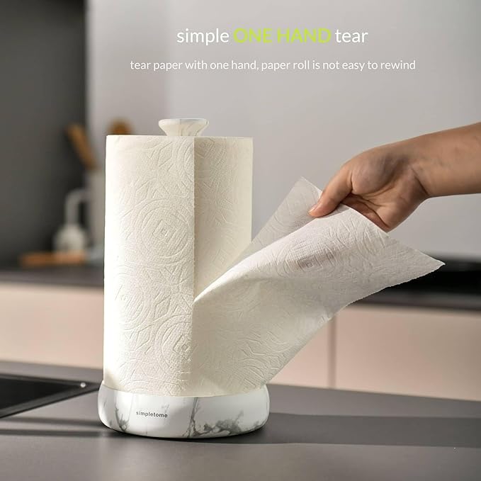 simpletome Paper Towel Holder Countertop Keep It Rolled Up Weighted Base (Marble White)