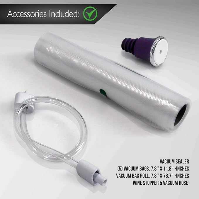 NutriChef Stainless Steel Vacuum Sealer For Food - High-Power Machine with Adjustable Suction, Dry & Moist Modes, LED Lights, Bags, Wine Stopper & Hose, Easy Plug-in Design, Lab-Tested Food Storage