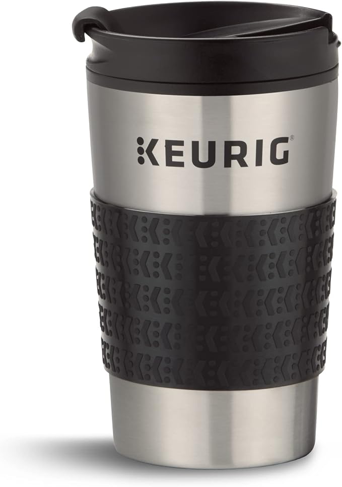 Keurig K-Mini Single Serve Coffee Maker, Black & Travel Mug Fits K-Cup Pod Coffee Maker, 1 Count (Pack of 1), Stainless Steel